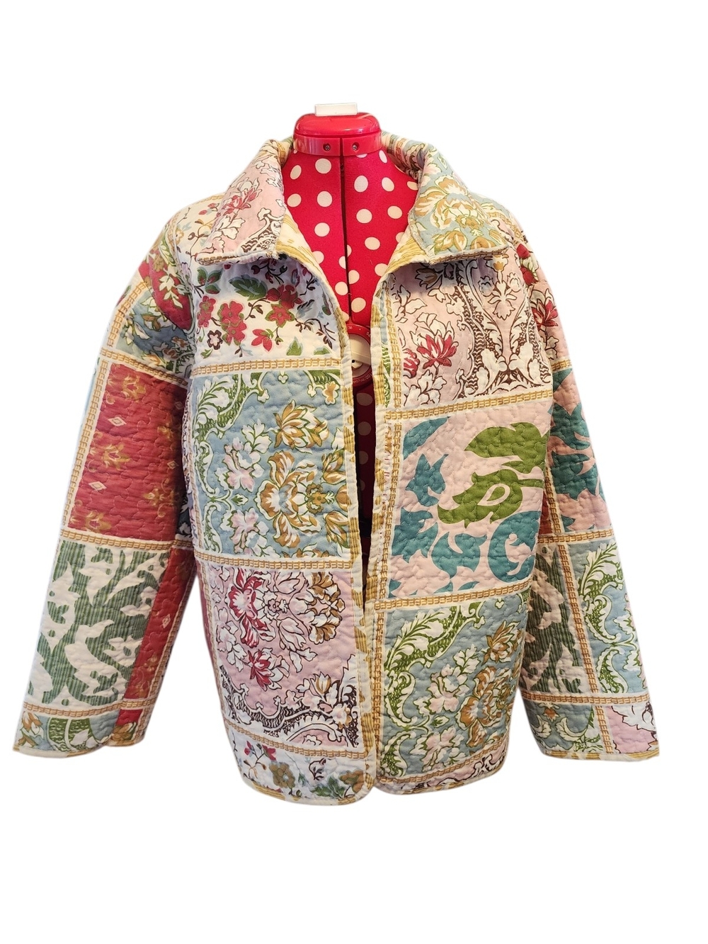 Repurposed Quilted Coat Jacket Paisley Pastel Floral Print Homemade Spring Fall